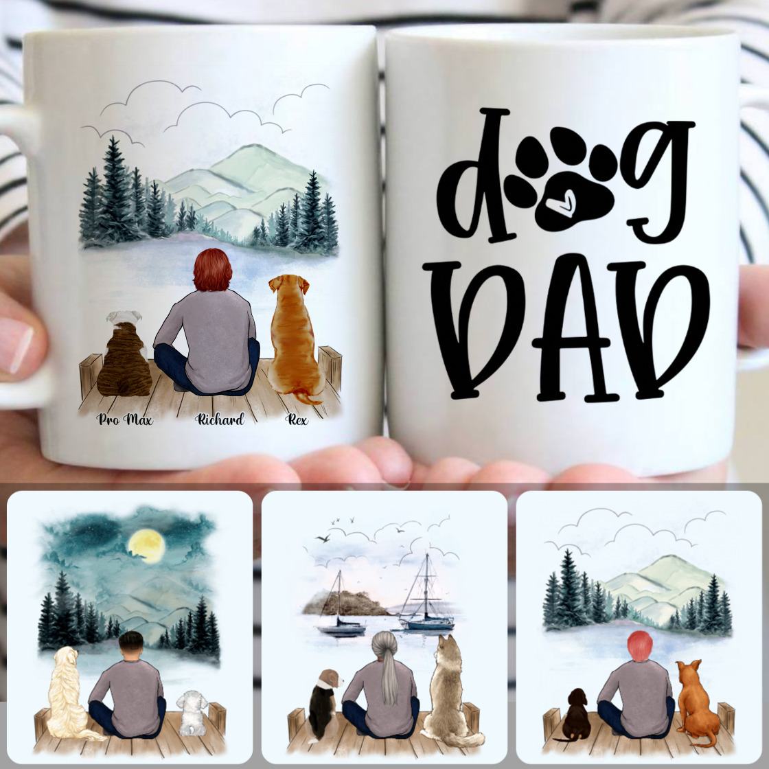 Personalized Mug, Best Gifts For Grandpa Grandfather, Man & 2 Dogs Customized Coffee Mug With Names