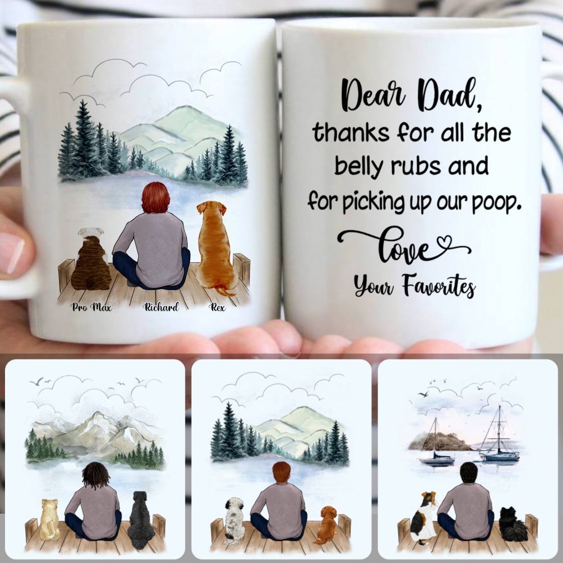 Personalized Mug, Special Gifts For Father Dad Papa, Man & 2 Dogs Customized Coffee Mug With Names