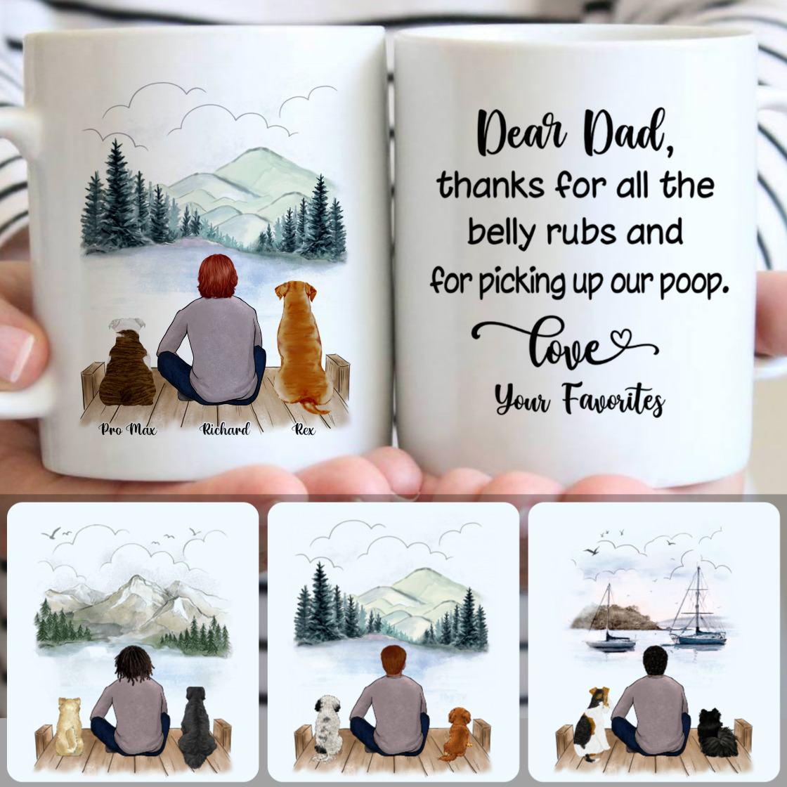 Personalized Mug, Special Gifts For Father Dad Papa, Man & 2 Dogs Customized Coffee Mug With Names Personalized Mug, Special Gifts For Father Dad Papa, Man & 2 Dogs Customized Coffee Mug With Names