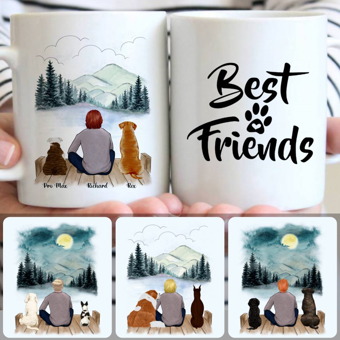 Personalized Mug, Unique Gifts For Dog Owner Lovers, Man & 2 Dogs Customized Coffee Mug With Names