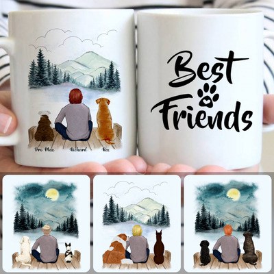 Man & 2 Dogs Customized Coffee Mug With Names, Personalized Mug, Unique Gifts For Dog Owner Lovers