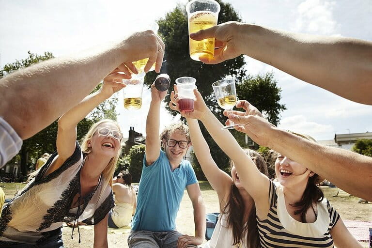 Friends raising a toast in the park Friends raising a toast in the park