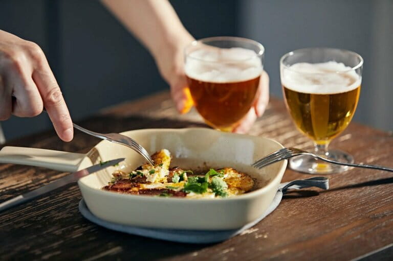 Bacon, fried eggs and beer. Bacon, fried eggs and beer.