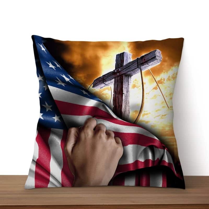 Cross Christ American Flag Hand Christian Pillow Cross Christ American Flag Hand Christian Pillow