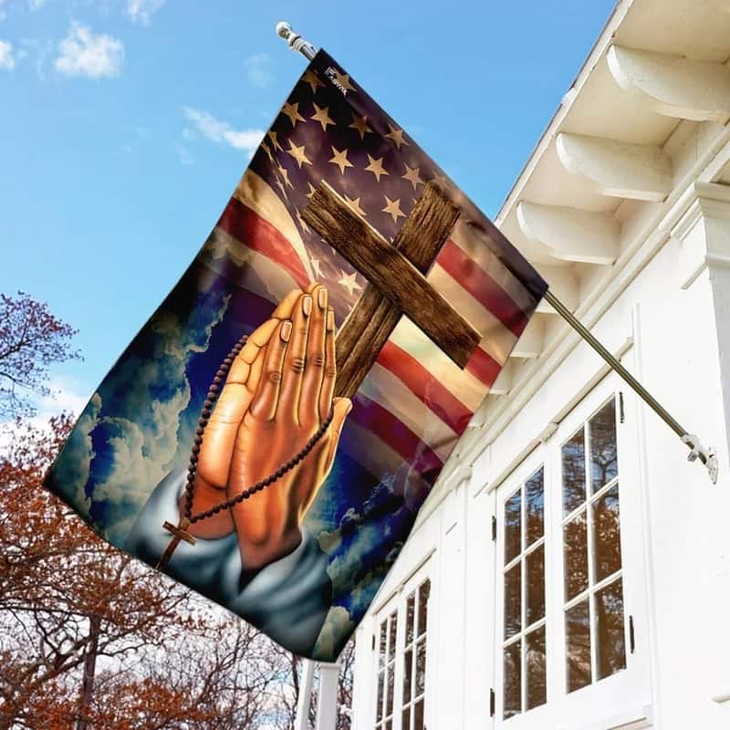 Prayer Hands Religious Christian American Flag Garden Flag
