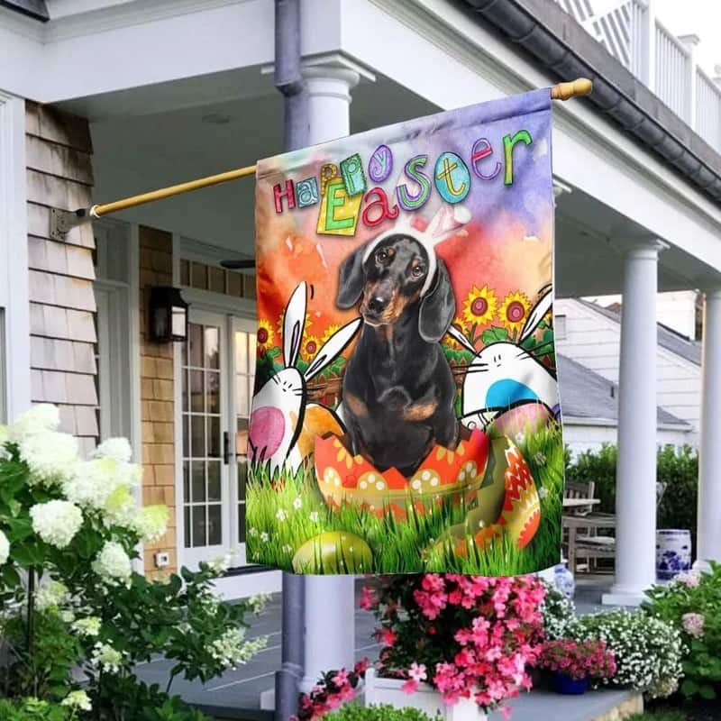 Dachshund Happy Easter Religious Easter Garden Flag Dachshund Happy Easter Religious Easter Garden Flag
