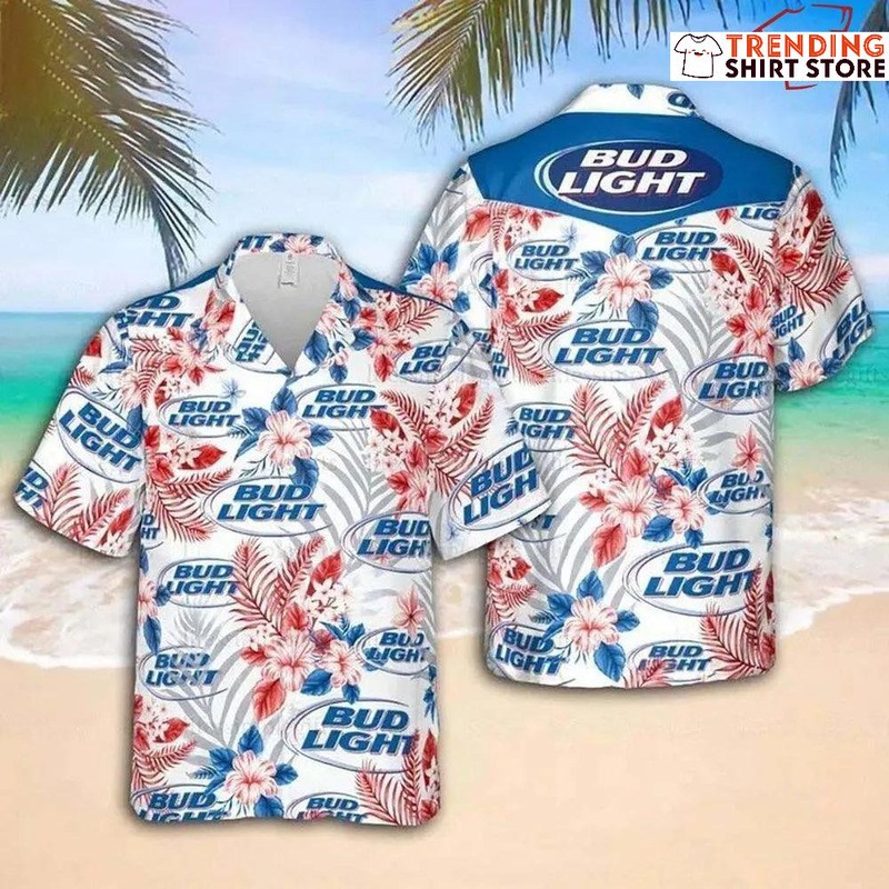 Bud Light Beer Hibiscus Flower Hawaiian Shirt Bud Light Beer Hibiscus Flower Hawaiian Shirt