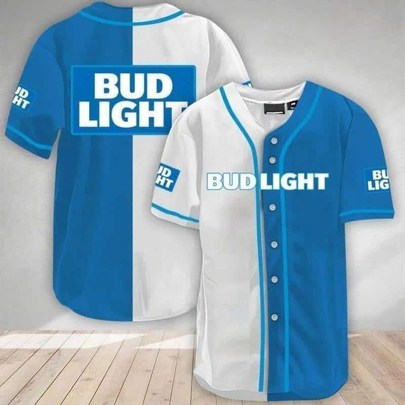 Blue White Bud Light Baseball Jersey Blue White Bud Light Baseball Jersey