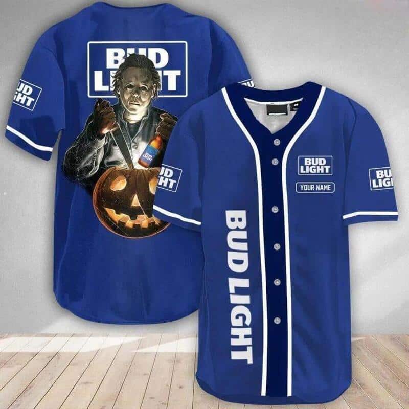 Horror Michael Myers with Pumpkin Bud Light Baseball Jersey
