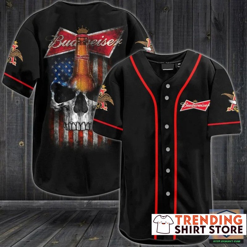 US Flag Punisher Skull Budweiser Beer Baseball Jersey US Flag Punisher Skull Budweiser Beer Baseball Jersey