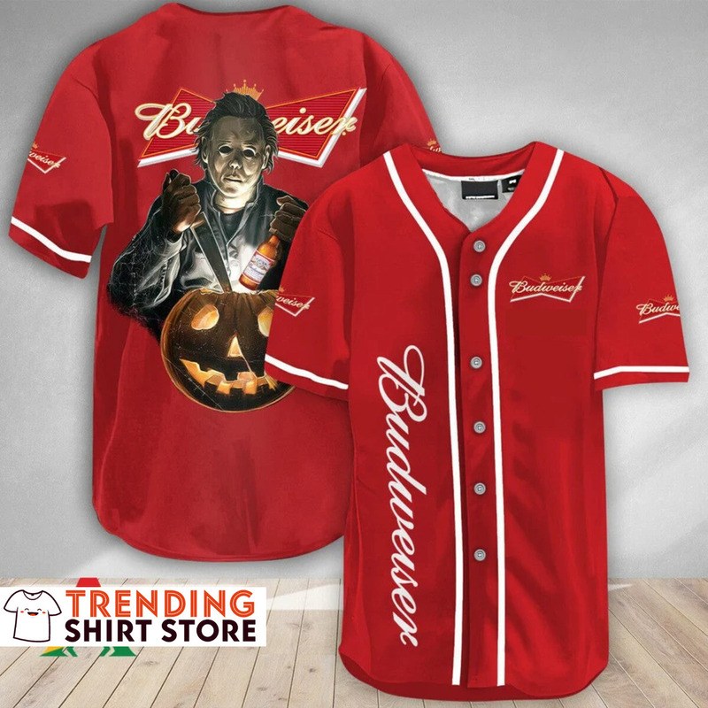 Michael Myers Loves Budweiser Beer Baseball Jersey Michael Myers Loves Budweiser Beer Baseball Jersey