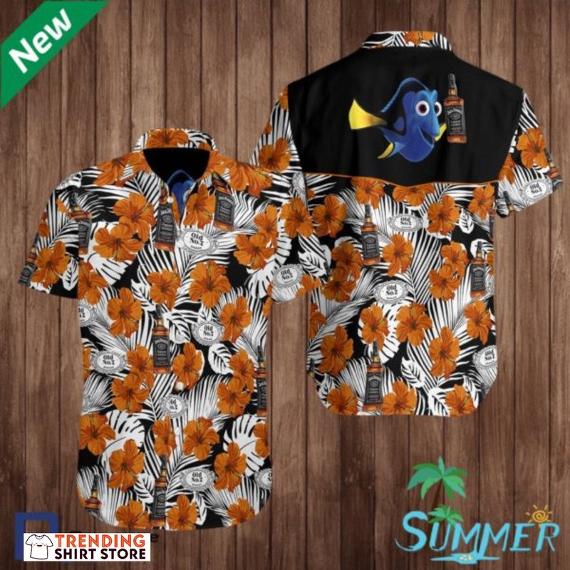Jack Daniels Hawaiian Shirt Dory And Tropical Flowers Jack Daniels Hawaiian Shirt Dory And Tropical Flowers