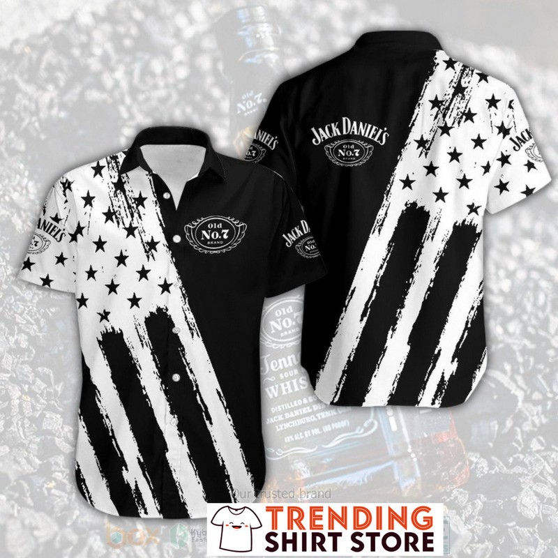 Jack Daniels Hawaiian Shirt Classic Black And White US Flag Jack Daniels Hawaiian Shirt Classic Black And White US Flag