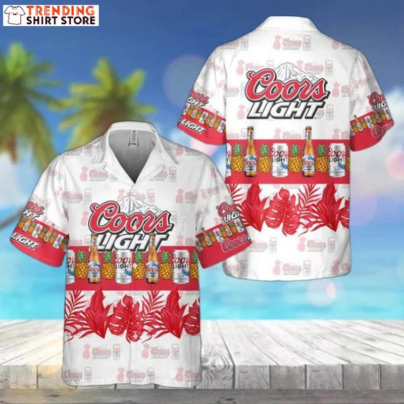 Coors Light Hawaiian Shirt Tropical Flora Pineapples Coors Light Hawaiian Shirt Tropical Flora Pineapples
