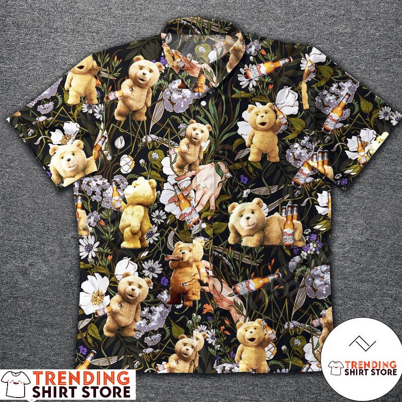 Coors Light Hawaiian Shirt Funny Ted Bear In The Garden
