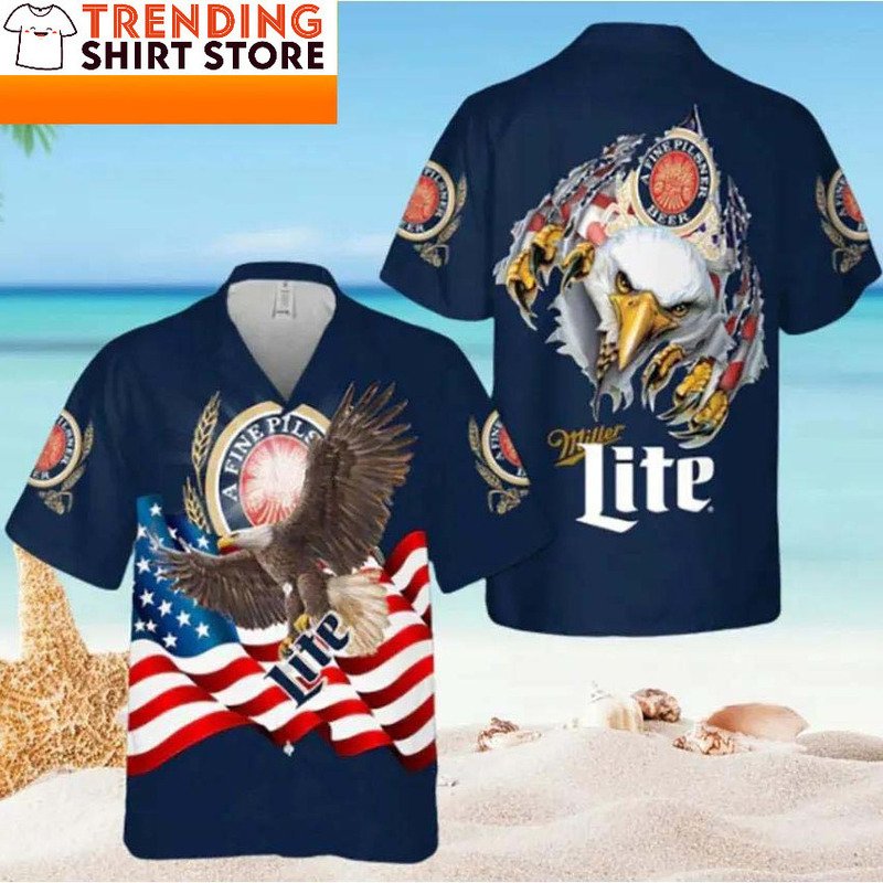 Miller Lite Hawaiian Shirt A Fine Pilsner US Bald Eagle Beer Miller Lite Hawaiian Shirt A Fine Pilsner US Bald Eagle Beer