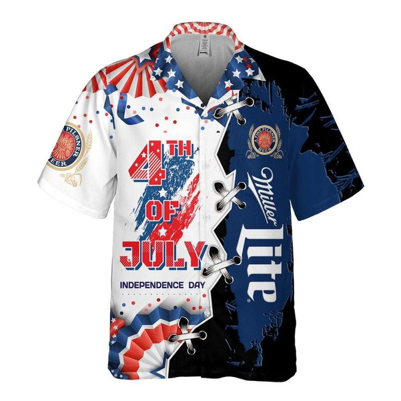 Miller Lite Hawaiian Shirt 4th Of July US Independence Day Miller Lite Hawaiian Shirt 4th Of July US Independence Day