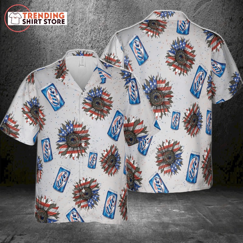 Miller Lite Hawaiian Shirt Sunflowers 4th Of July American Independence Day Miller Lite Hawaiian Shirt Sunflowers 4th Of July American Independence Day