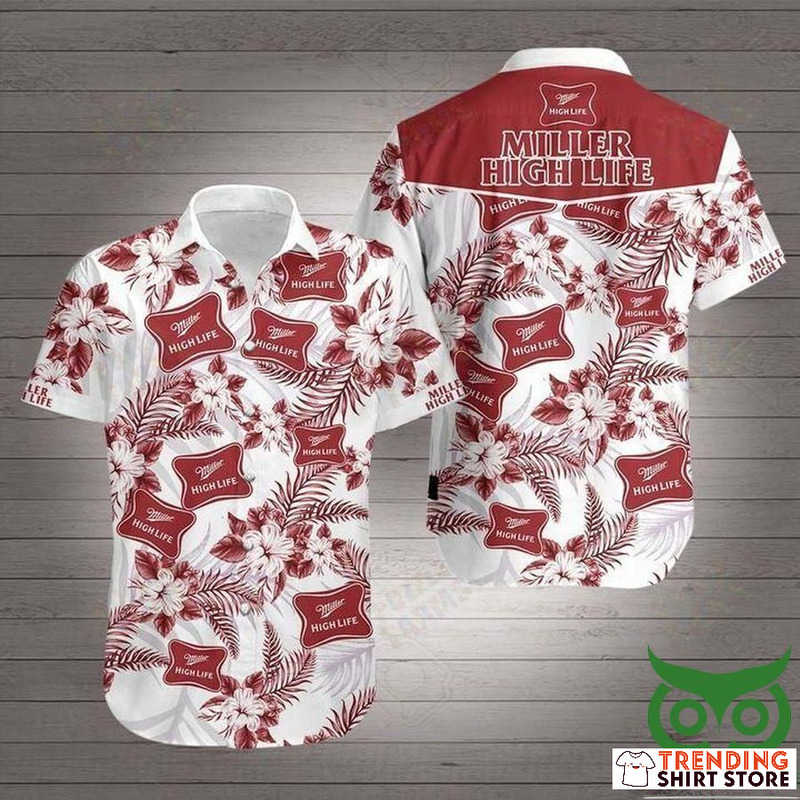 Miller High Life Hawaiian Shirt Classic Pink, Red And White Flowers Miller High Life Hawaiian Shirt Classic Pink, Red And White Flowers