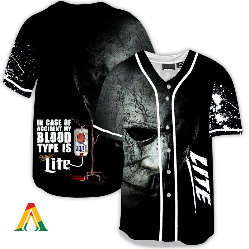 Michael Myers In Case Of Accident My Blood Type Is Miler Lite Baseball Jersey Michael Myers In Case Of Accident My Blood Type Is Miler Lite Baseball Jersey