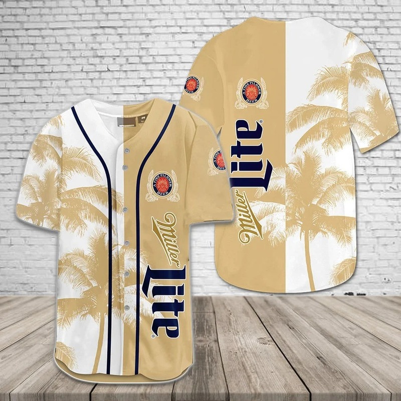 Miller Lite Baseball Jersey Tropical Coconut Trees Miller Lite Baseball Jersey Tropical Coconut Trees