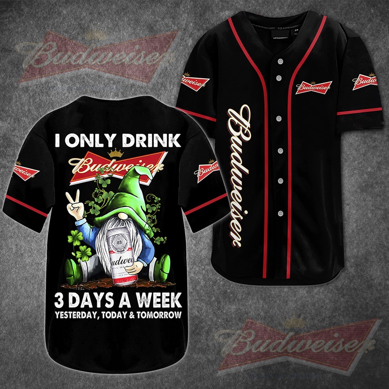 Funny Gnome Drinking 3 Days A Week Budweiser Baseball Jersey