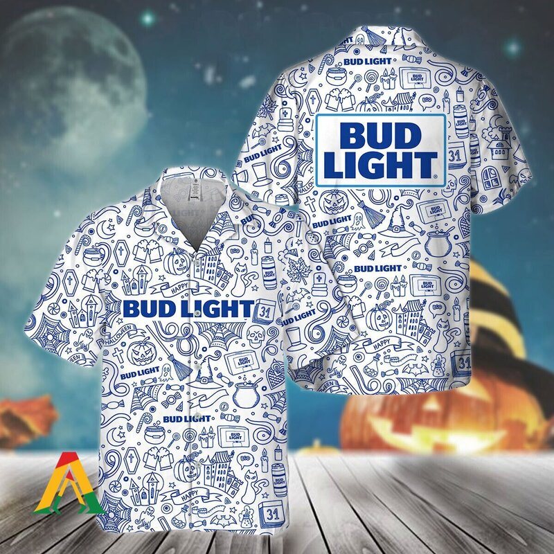 Bud Light Hawaiian Shirt Cool Halloween Doodle Art Bud Light Hawaiian Shirt Cool Halloween Doodle Art