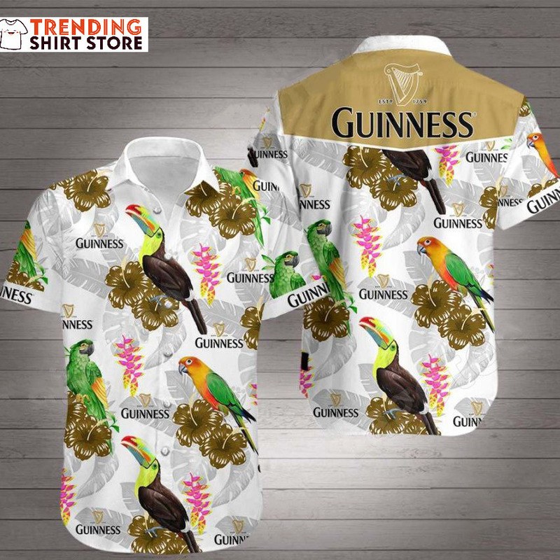 Cool Guinness Hawaiian Shirt Colored Birds Hibiscus Flowers Cool Guinness Hawaiian Shirt Colored Birds Hibiscus Flowers
