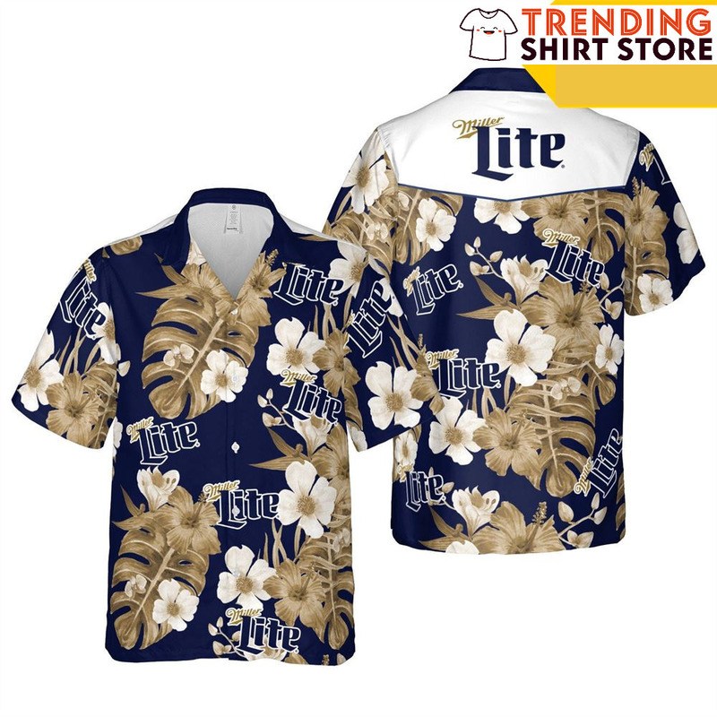 Miller Lite Hawaiian Shirt Tropical Flora For Beach Lovers Miller Lite Hawaiian Shirt Tropical Flora For Beach Lovers