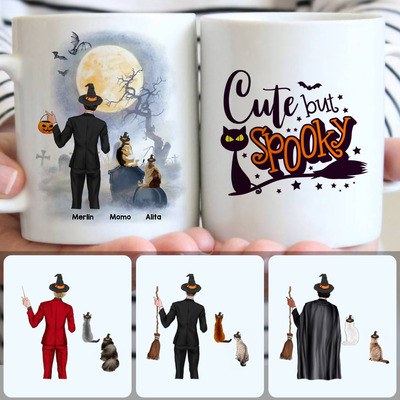Dad & 2 Cat Customized Coffee Mug With Names, Personalized Mug, Best Halloween Gifts
