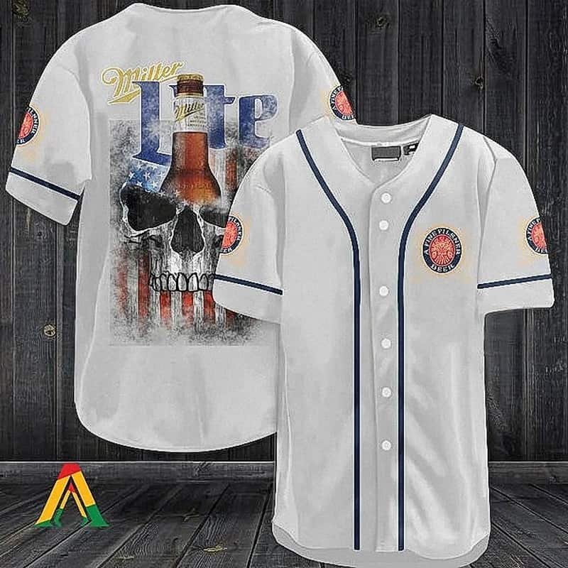 Miller Lite Baseball Jersey US Miller Flag Skull Miller Lite Baseball Jersey US Miller Flag Skull