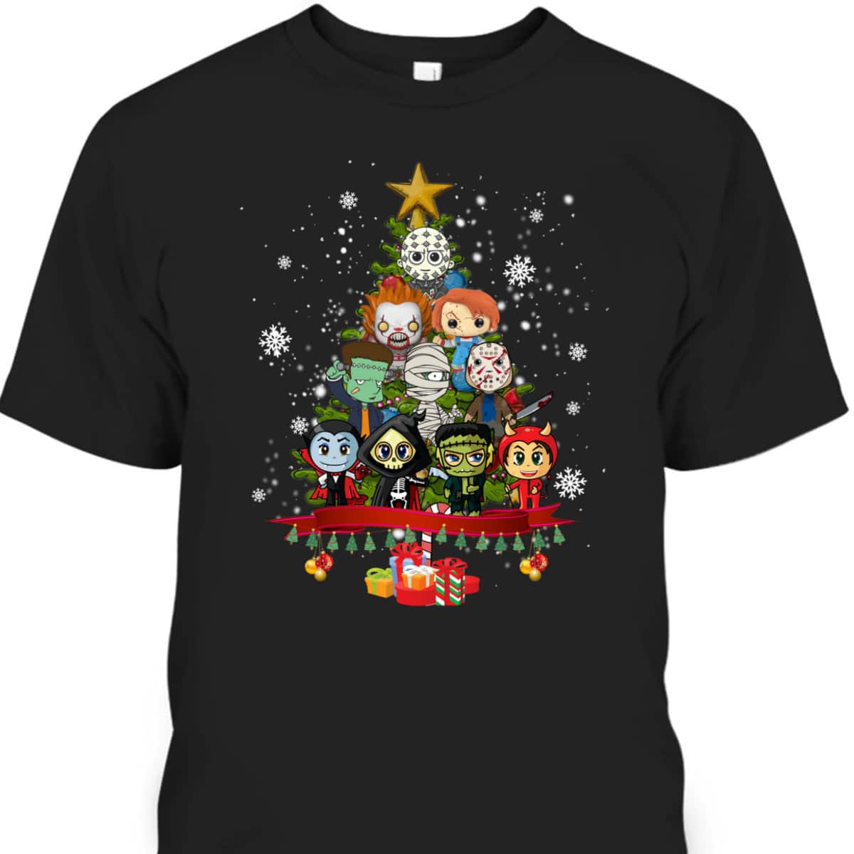 Horror Halloween Christmas Tree Xmas Decor Scary Characters T-Shirt Horror Halloween Christmas Tree Xmas Decor Scary Characters T-Shirt