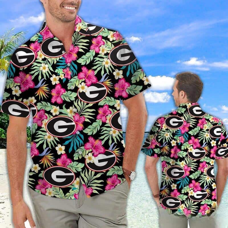 Georgia Bulldogs UGA Hawaiian Shirt Hibiscus For Football Fans Georgia Bulldogs UGA Hawaiian Shirt Hibiscus For Football Fans