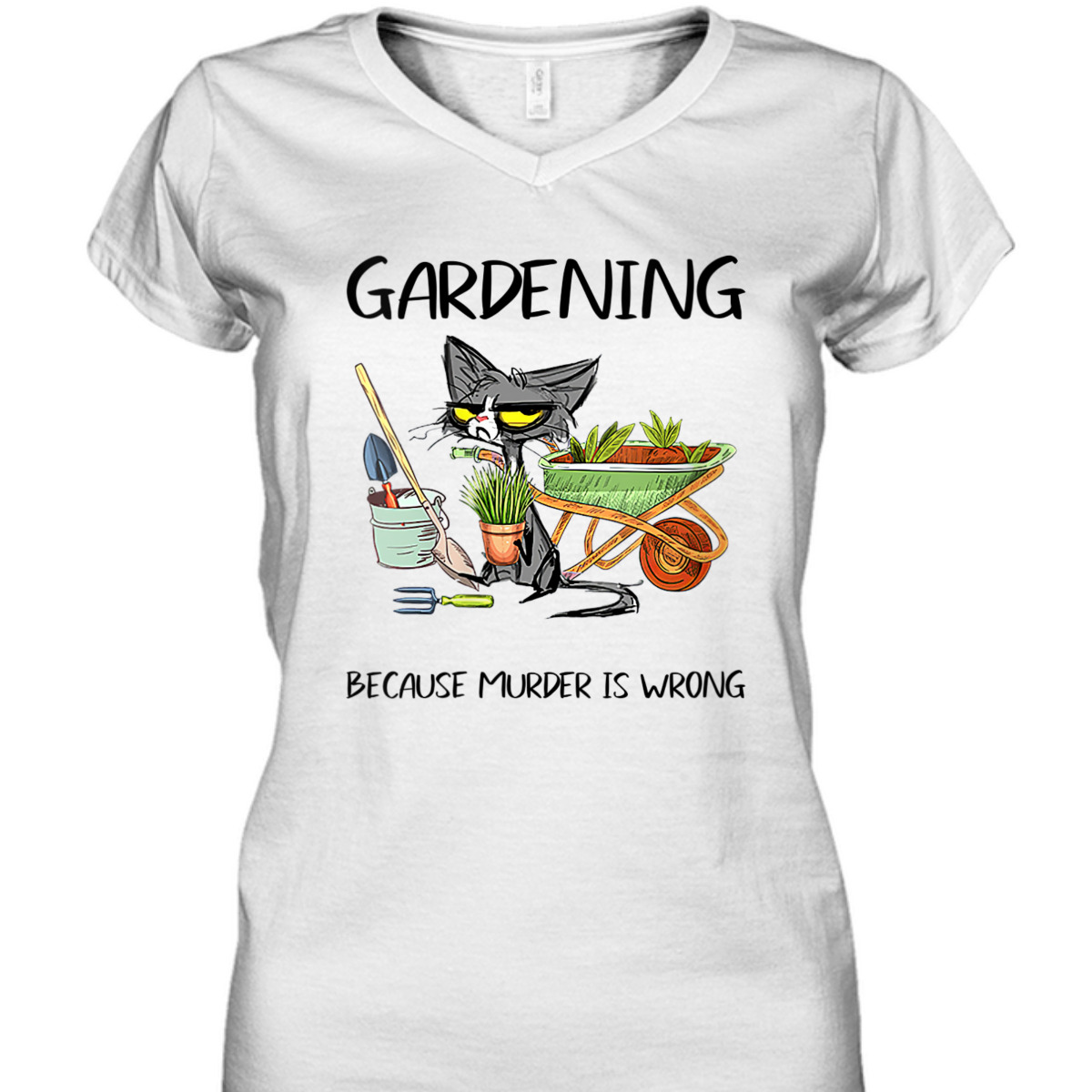 Womens Christmas Gardening Because Murder Is Wrong Farmer Mom Women's V-Neck T-Shirt