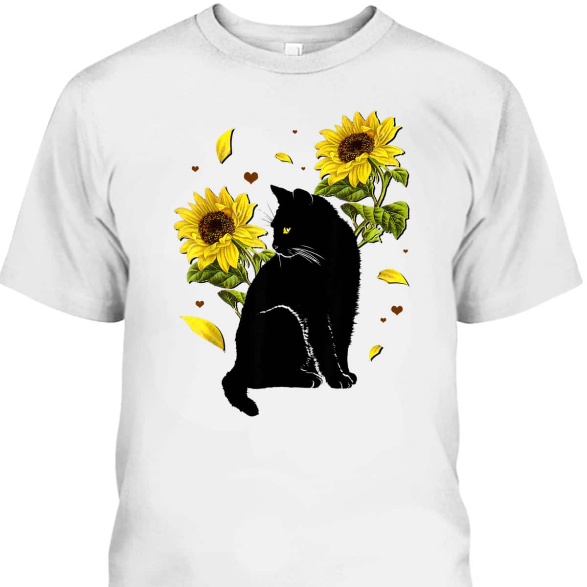 Cat Sunflower Christmas Tree Sun Flower Cat Lover Gift T-Shirt