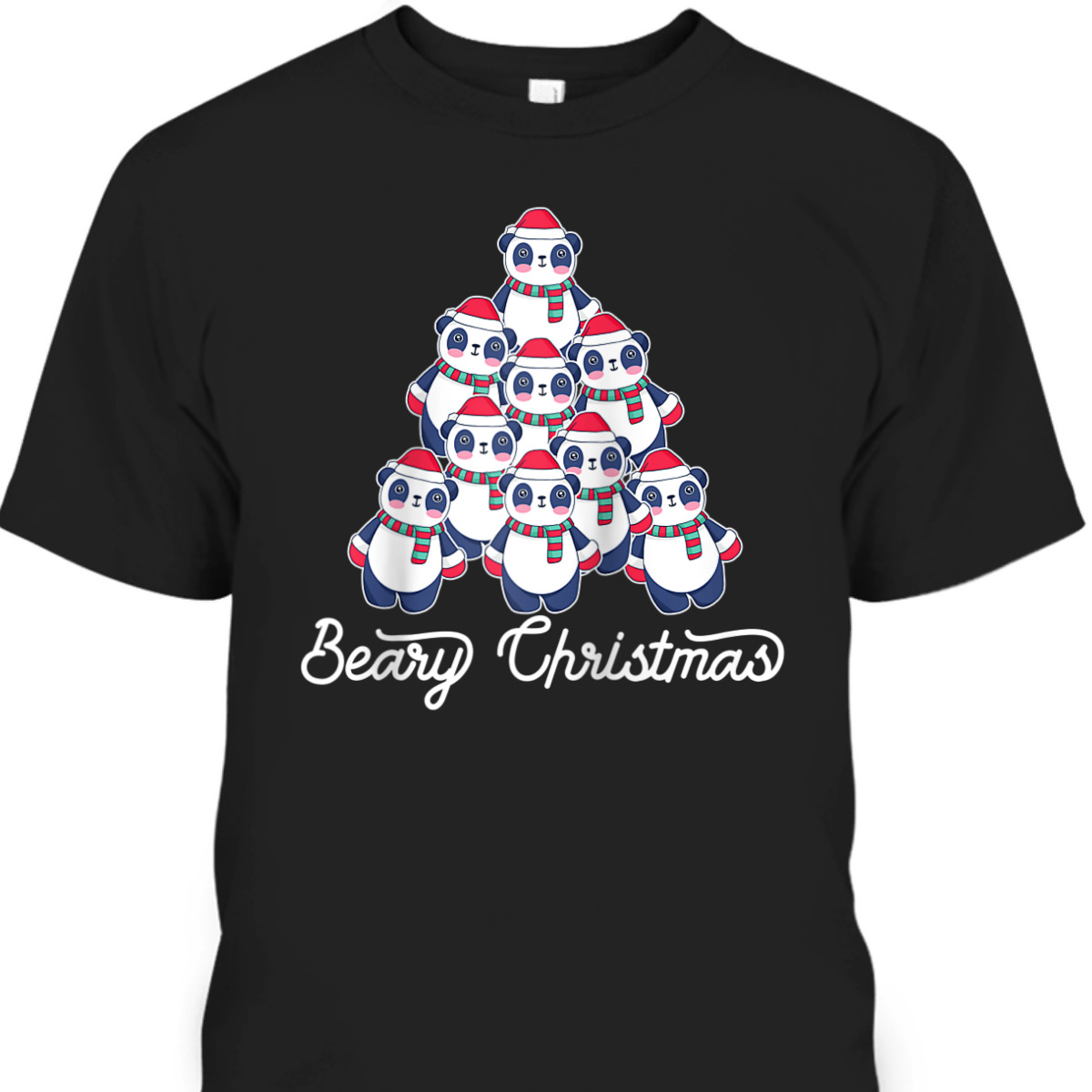 BEARY CHRISTMAS Cute Panda Bears Xmas Tree Meme Raglan Baseball T-Shirt