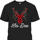 Womens His Doe Reindeer Red Plaid Christmas Pajama Matching Couples T-Shirt Womens His Doe Reindeer Red Plaid Christmas Pajama Matching Couples T-Shirt