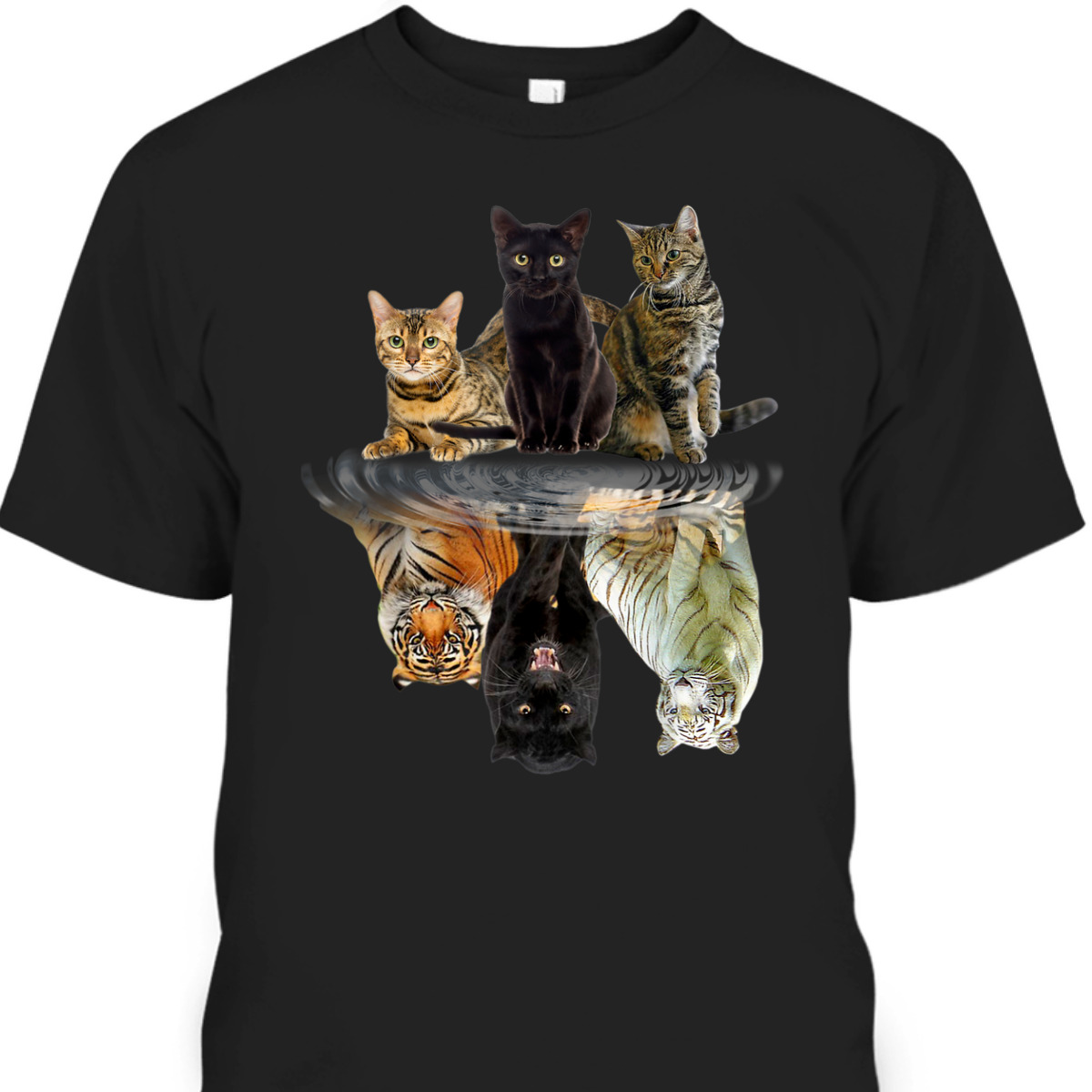 Cats Reflection Tiger Gift For Mom And Dad Christmas Lovers T-Shirt