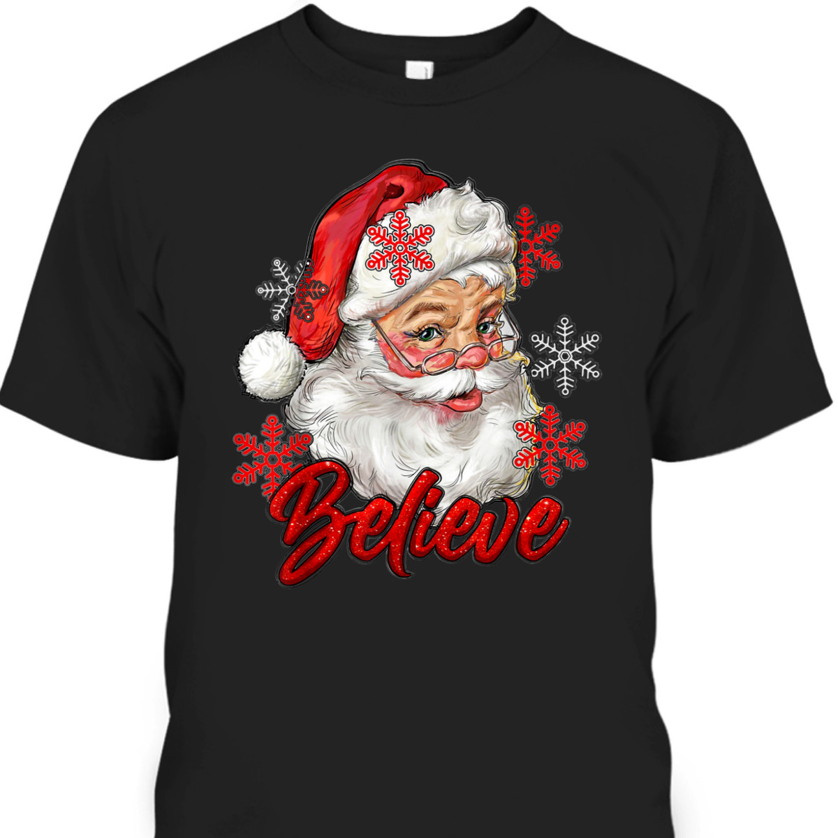 Vintage Snow And Santa Claus Merry Christmas Believe Christ T-Shirt