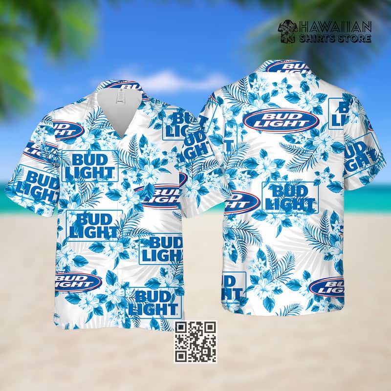 Bud Light Beer Hawaiian Shirt Blue Flower Pattern Beer Lovers Gift Bud Light Beer Hawaiian Shirt Blue Flower Pattern Beer Lovers Gift