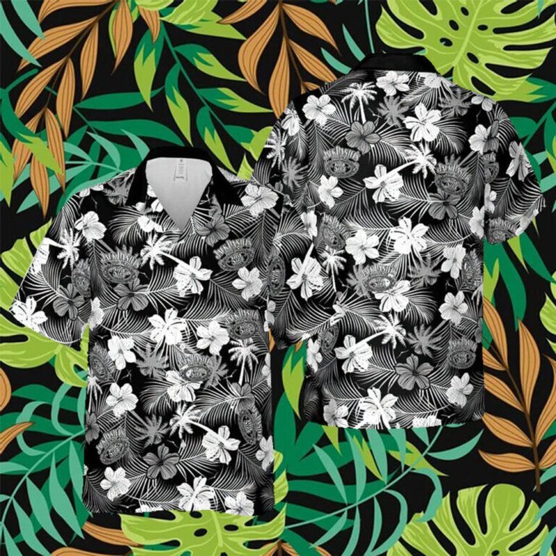 Jack Daniels Hawaiian Shirt Black And White Hibiscus Flower Jack Daniels Hawaiian Shirt Black And White Hibiscus Flower
