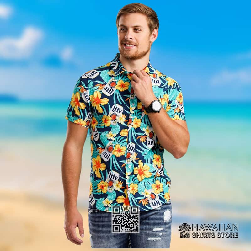 Miller Lite Hawaiian Shirt Colorful Tropical Flora For Beer Lovers Miller Lite Hawaiian Shirt Colorful Tropical Flora For Beer Lovers