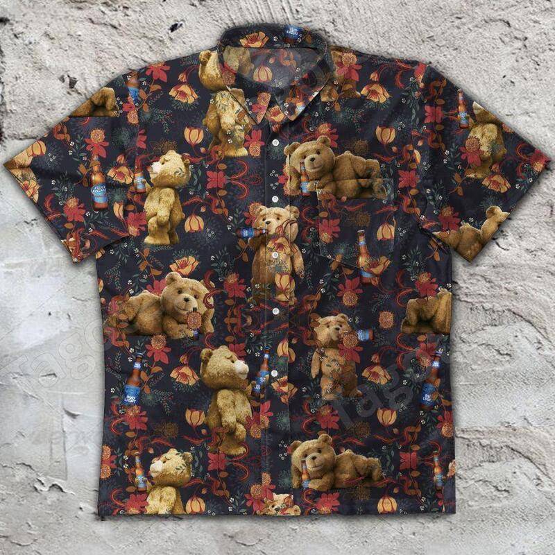 Funny Ted Bear Drinking Bud Light Beer Hawaiian Shirt Funny Ted Bear Drinking Bud Light Beer Hawaiian Shirt