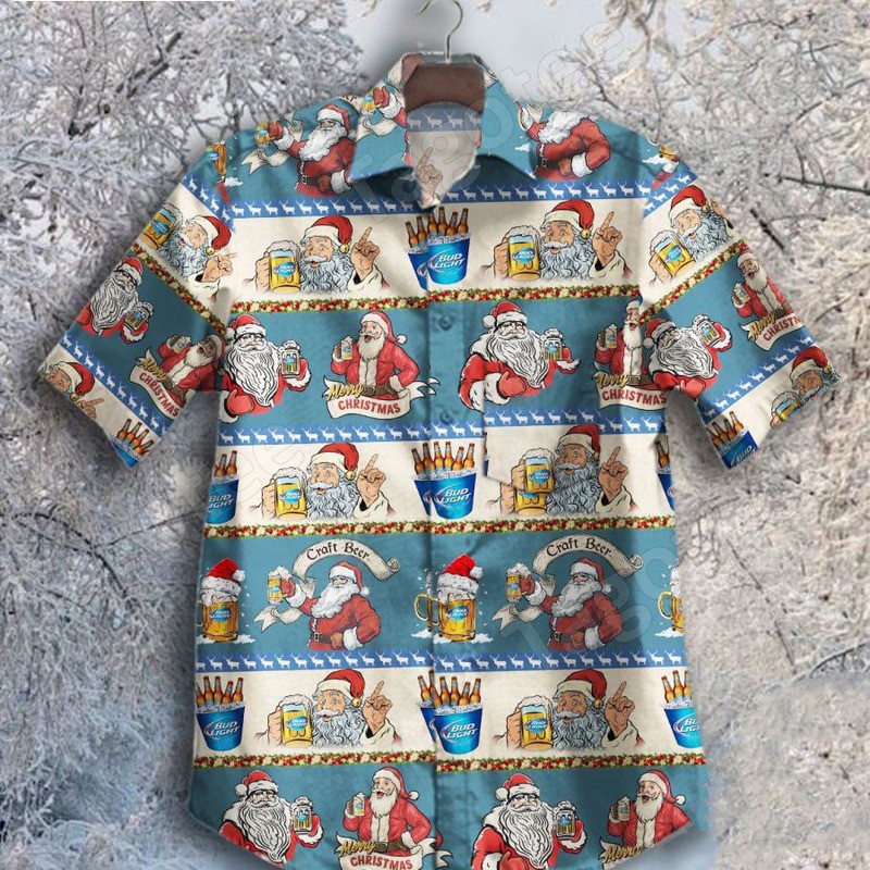 Santa Claus With Bud Light Hawaiian Shirt Christmas Gift For Beer Lovers Santa Claus With Bud Light Hawaiian Shirt Christmas Gift For Beer Lovers