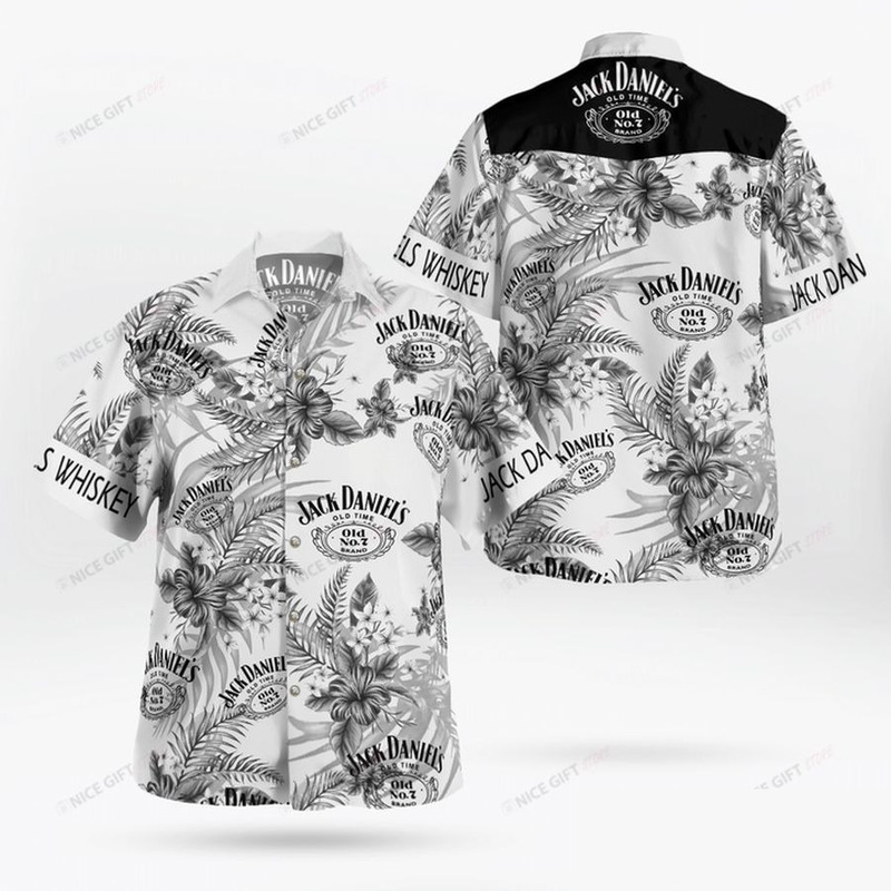 Jack Daniels Hawaiian Shirt Gray Flower Gift For Wine Lovers