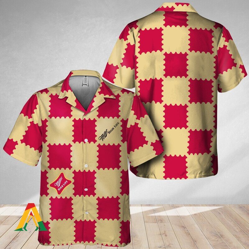 Gingham Miller High Life Hawaiian Shirt Gift For Beer Lovers Gingham Miller High Life Hawaiian Shirt Gift For Beer Lovers