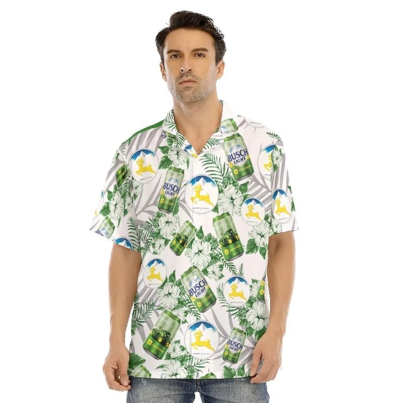 White Aloha Busch Light Hawaiian Shirt John Deere Beer