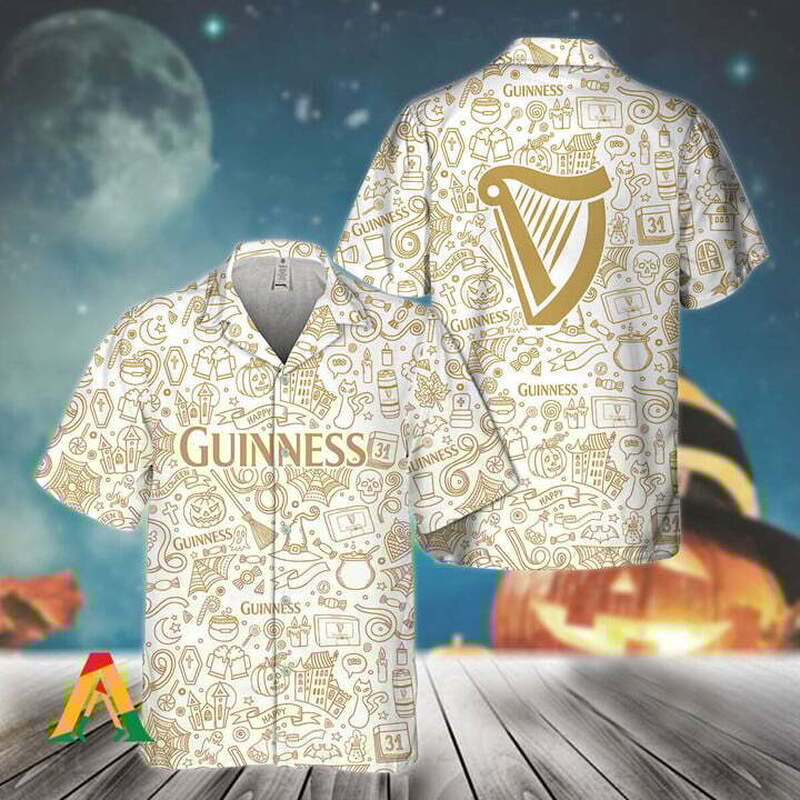 Happy Halloween Doodle Art Guinness Beer Hawaiian Shirt All Over Print Happy Halloween Doodle Art Guinness Beer Hawaiian Shirt All Over Print