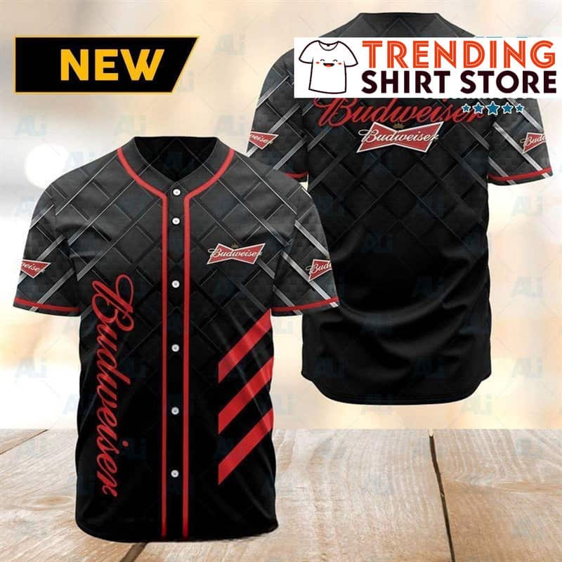 Budweiser Baseball Jersey Classic Red Black Gift For Beer Lovers Budweiser Baseball Jersey Classic Red Black Gift For Beer Lovers