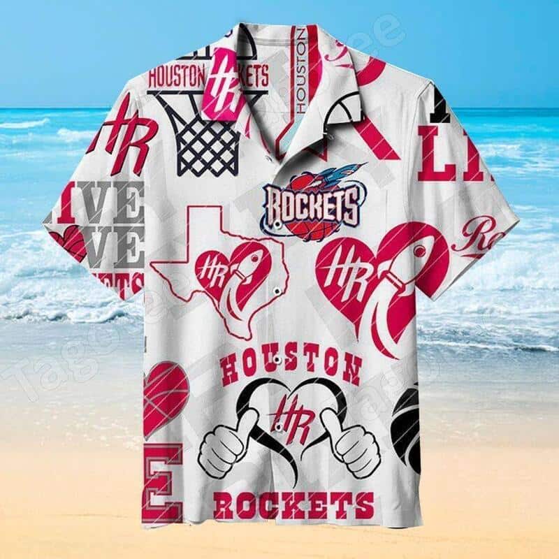 White Aloha Houston Rockets Hawaiian Shirt White Aloha Houston Rockets Hawaiian Shirt